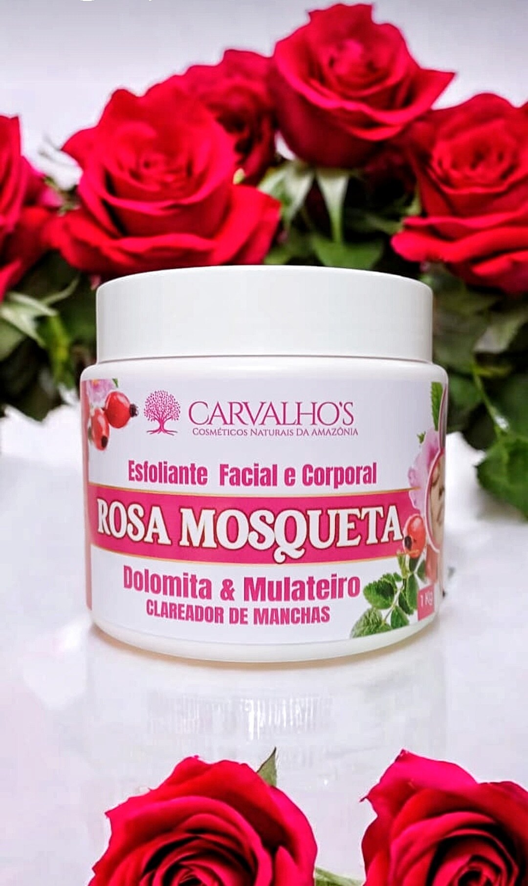 🌹 Esfoliante Facial e Corporal Rosa Mosqueta, Dolomita & Mulateiro | 1kg — Carvalhos Cosméticos